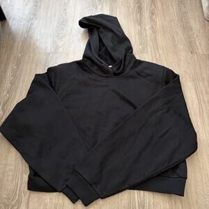 ALO YOGA Cropped Headliner Shoulder Pad Hoodie Black Medium